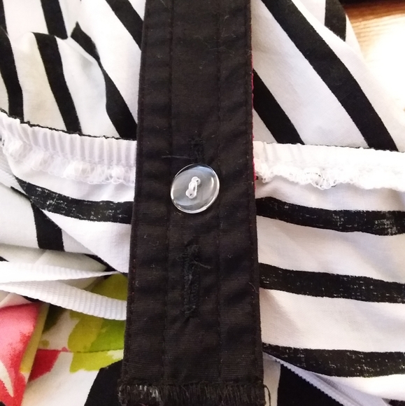 R&K Original Black/White Stripe Dress with Flowers - Picture 9 of 10